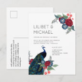 BUDGET  Pauwblauw Bourgondië Winter Herfst Bruilof Briefkaart (Voorkant / Achterkant)