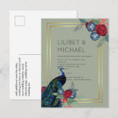 BUDGET Pauwblauw Bourgondië Winter Herfst Bruilof Briefkaart (Voorkant / Achterkant)