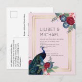 BUDGET Pauwblauw Bourgondië Winter Herfst Bruilof Briefkaart (Voorkant / Achterkant)