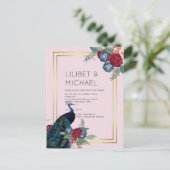 BUDGET Pauwblauw Bourgondië Winter Herfst Bruilof Briefkaart (Staand voorkant)