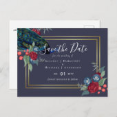 BUDGET  Pauwblauw Bourgondië Winter Herfst Bruilof Briefkaart (Voorkant / Achterkant)