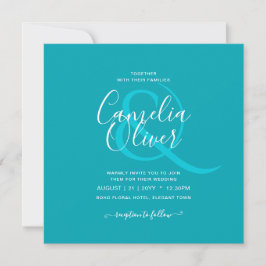 BUDGET Pauwblauw Turquoise Monochroom Bruiloft Kaart