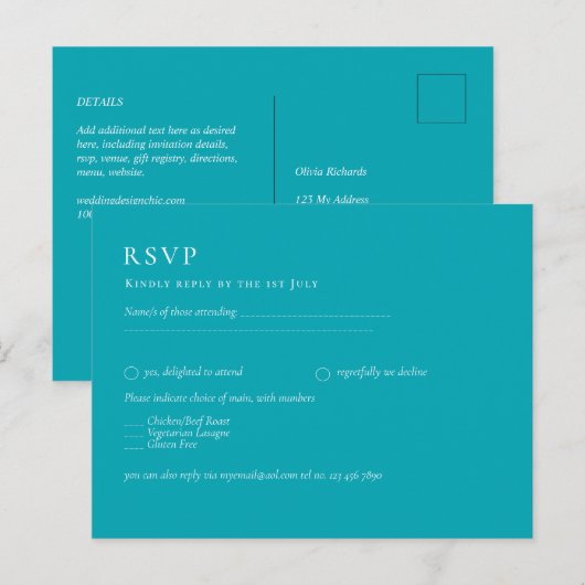 BUDGET Pauwblauw Turquoise Monochroom Trouwen Briefkaart (Voorkant / Achterkant)