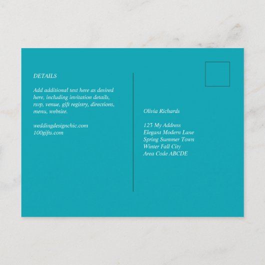 BUDGET Pauwblauw Turquoise Monochroom Trouwen Briefkaart (Achterkant)