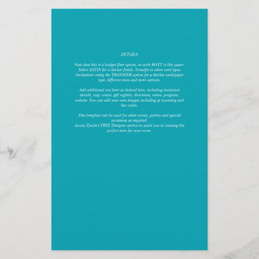 BUDGET Pauwblauw Turquoise Monochroom Trouwen Flyer (Achterkant)
