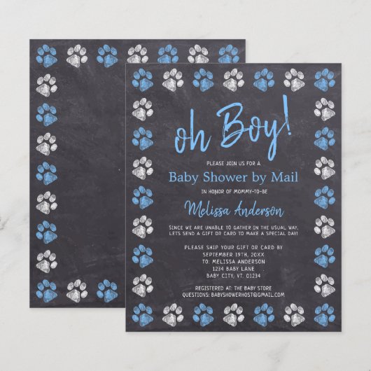 Budget Paw drukt Blue Boy Baby shower per mail af (Voorkant / Achterkant)