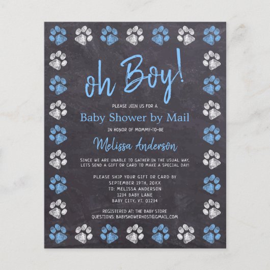 Budget Paw drukt Blue Boy Baby shower per mail af (Voorkant)