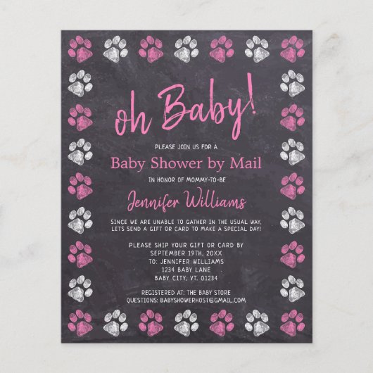 Budget Paw Print Pink Girl Baby shower by Mail (Voorkant)
