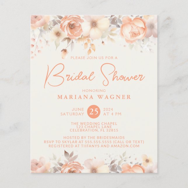 Budget Peach Beige Flowers op Ivoor Vrijgezellenfe (Voorkant)