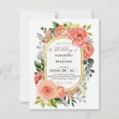 Budget Peach Blush Floral Gold Modern Weddenschap  Kaart (Voorkant)