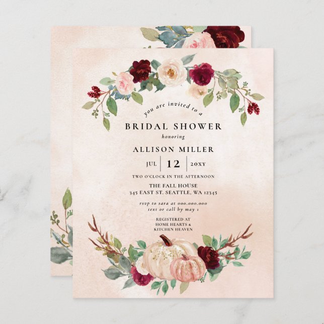 Budget Peach Bourgogne Pumpkins Herfst Vrijgezelle (Voorkant / Achterkant)