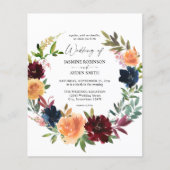 Budget Peach, Burgundy & Navy Herfst Floral Weddin (Voorkant)