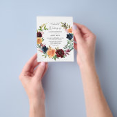 Budget Peach, Burgundy & Navy Herfst Floral Weddin Flyer (Hand)