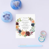Budget Peach, Burgundy & Navy Herfst Floral Weddin Flyer (Enkel)