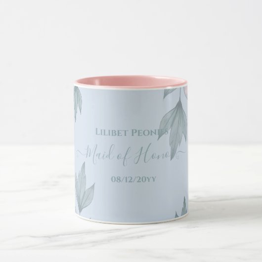 Budget Peach Floral Dusty Blue Sage Leaf Wedding Mok (Midden)
