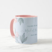 Budget Peach Floral Dusty Blue Sage Leaf Wedding Mok (Voorkant links)