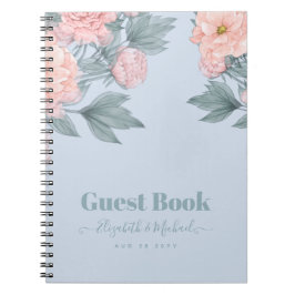 Budget Peach Floral Dusty Blue Sage Leaf Wedding Notitieboek