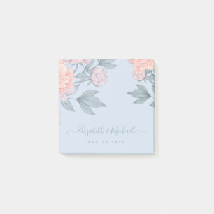 Budget Peach Floral Dusty Blue Sage Leaf Wedding Post-it® Notes