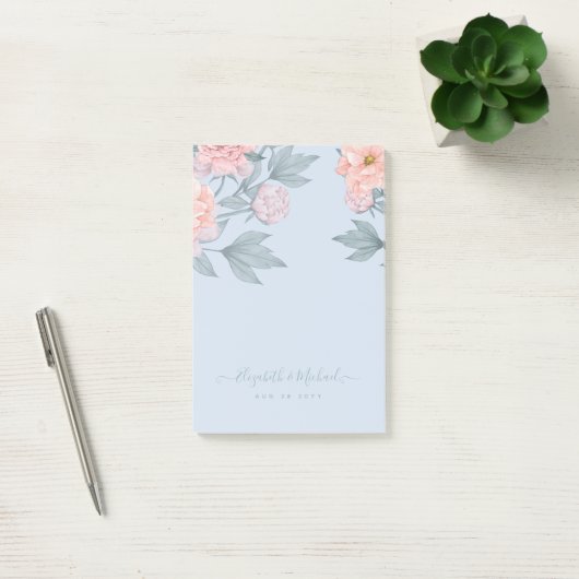 Budget Peach Floral Dusty Blue Sage Leaf Wedding Post-it® Notes (Kantoor)