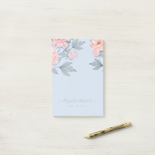 Budget Peach Floral Dusty Blue Sage Leaf Wedding Post-it® Notes (Op bureau)