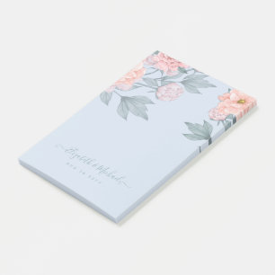 Budget Peach Floral Dusty Blue Sage Leaf Wedding Post-it® Notes
