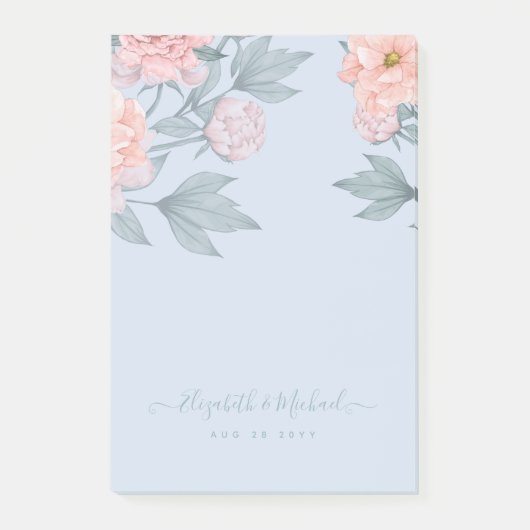 Budget Peach Floral Dusty Blue Sage Leaf Wedding Post-it® Notes (Voorkant)