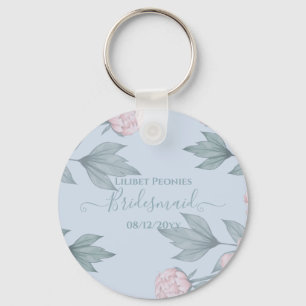 Budget Peach Floral Dusty Blue Sage Leaf Wedding Sleutelhanger