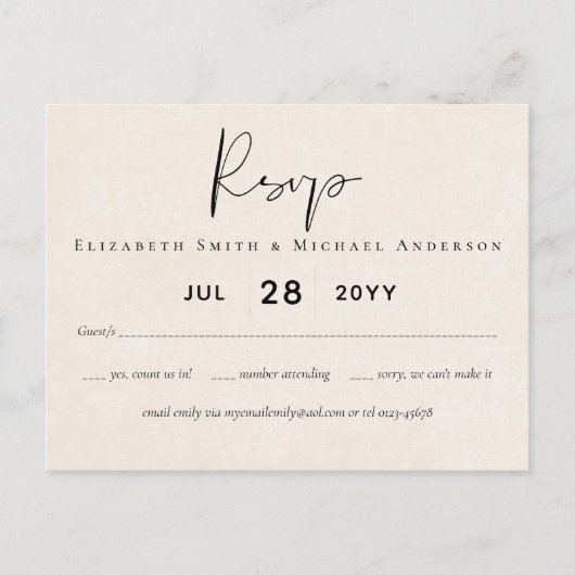 BUDGET Peach Grey Bruiloft Waterverf RSVP Briefkaart (Voorkant)