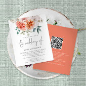 Budget Peach Peonies Floral QR Code Weduwen Uitnod