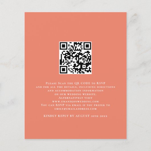 Budget Peach Peonies Floral QR Code Weduwen Uitnod (Achterkant)