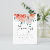 Budget Peach Peonies Photo Weddenschap Bedankt (Staand voorkant)