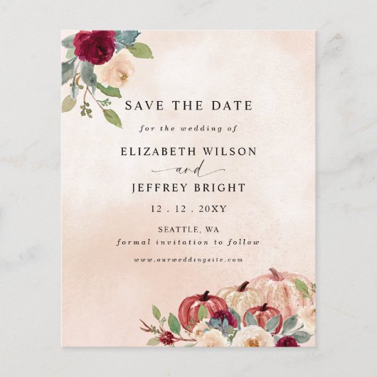 Budget Peach Pumpkins Country Herfst Save the Date (Voorkant)