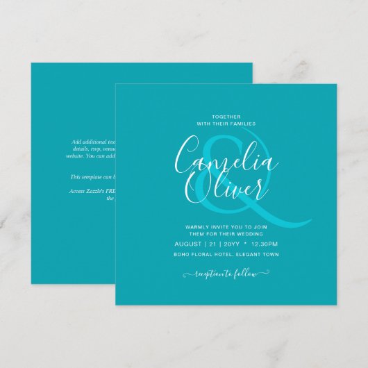 BUDGET Peacock Blue Blauwgroen Monochrome bruiloft Kaart (Voorkant / Achterkant)