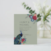 BUDGET Peacock Blue Burgundy Winter Fall Wedding Briefkaart (Staand voorkant)