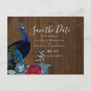 BUDGET Peacock Blue Burgundy Winter Fall Wedding Briefkaart