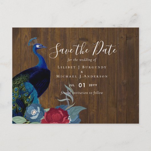 BUDGET Peacock Blue Burgundy Winter Fall Wedding Briefkaart (Voorkant)