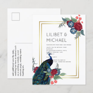 BUDGET Peacock Blue Burgundy Winter Fall Wedding Briefkaart