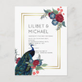 BUDGET Peacock Blue Burgundy Winter Fall Wedding Briefkaart (Voorkant)