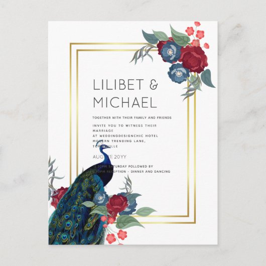 BUDGET Peacock Blue Burgundy Winter Fall Wedding Briefkaart (Voorkant)