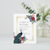 BUDGET Peacock Blue Burgundy Winter Fall Wedding Briefkaart (Staand voorkant)