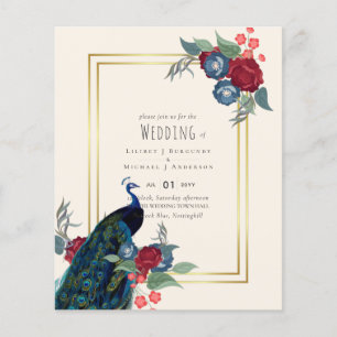 BUDGET Peacock Blue Burgundy Winter Fall Wedding Flyer