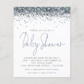 Budget Peacock Blue Glitter Baby shower Uitnodigen (Voorkant)