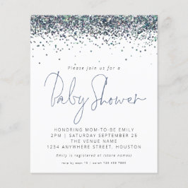 Budget Peacock Blue Glitter Baby shower Uitnodigen