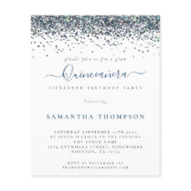 Budget Peacock Blue Glitter Quinceañera Uitnodigin