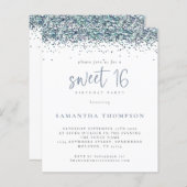 Budget Peacock Blue Glitter Sweet 16 Uitnodiging (Voorkant / Achterkant)