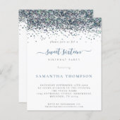 Budget Peacock Blue Glitter Sweet 16 Uitnodiging (Voorkant / Achterkant)