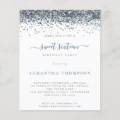 Budget Peacock Blue Glitter Sweet 16 Uitnodiging (Voorkant)