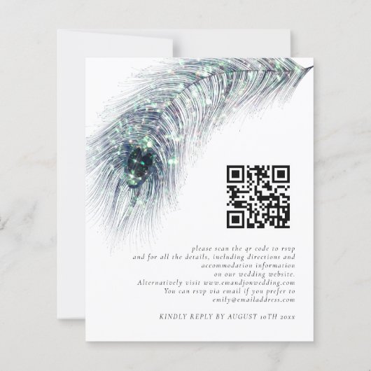 Budget Peacock Feather QR Code Weddenschap Uitnodi (Achterkant)