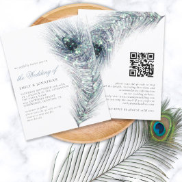 Budget Peacock Feather QR Code Weddenschap Uitnodi