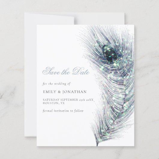 Budget Peacock Fether Wedding Save the Date (Voorkant)
